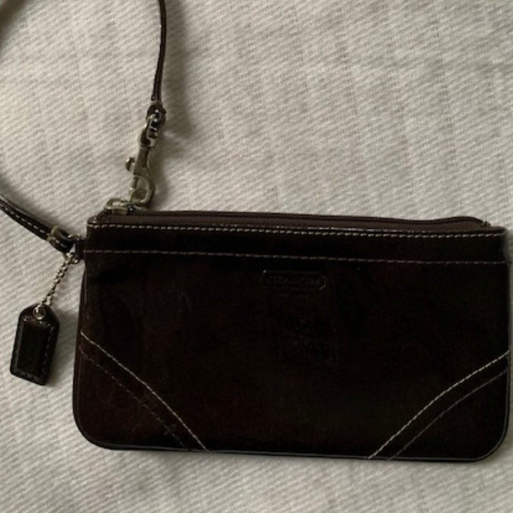 Coach Patent Leather Wristlet in Dark Brown